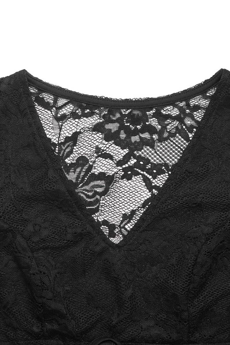 CWSBSL0172_LACE PATCHWORK LONG SLEEVE V-NECK SHEER BODYSUIT