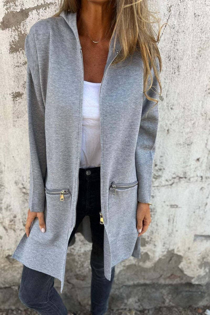 CWOCO00204_CASUAL HOODED LONG SLEEVE OPEN FRONT COAT