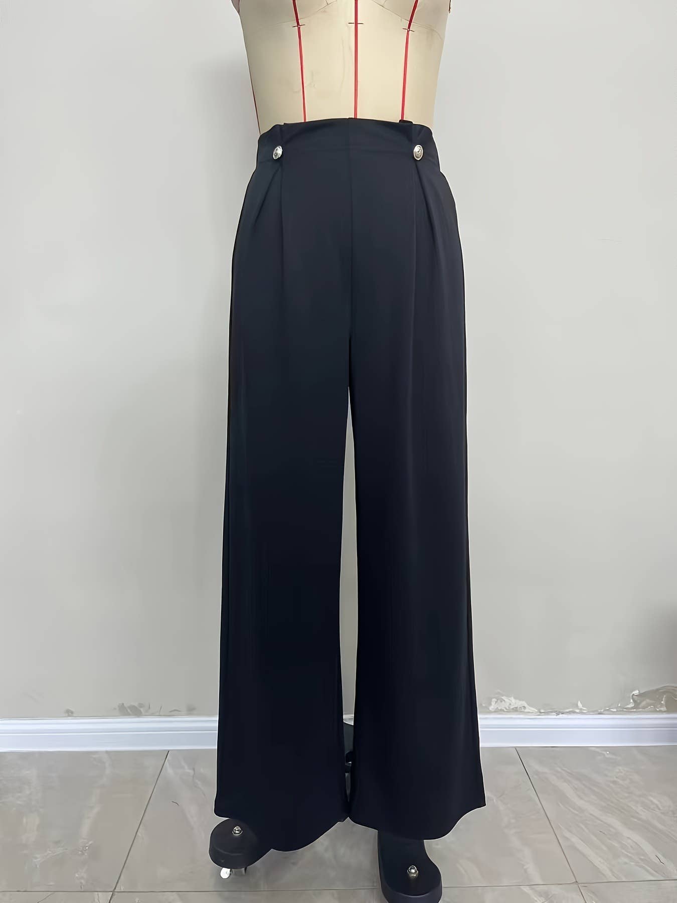 Elegant button-knitted stretch wide-leg pants