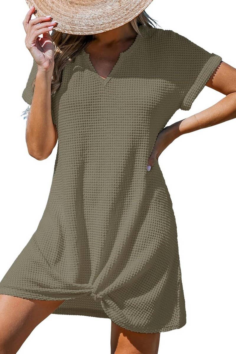 CWDSD8698_TWIST FRONT V-NECK BEACH COVER-UP DRESS
