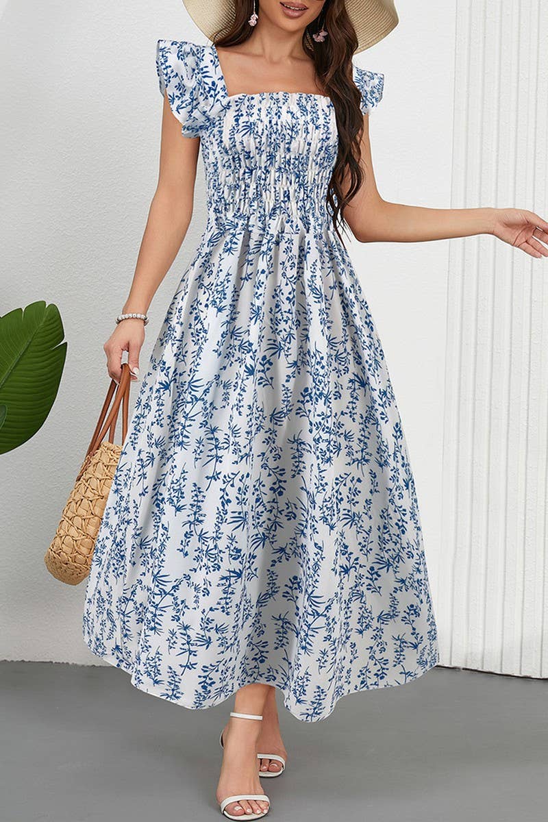 CWDMD6205_FLORAL FLUTTER SLEEVE SQUARE NECK MAXI DRESS