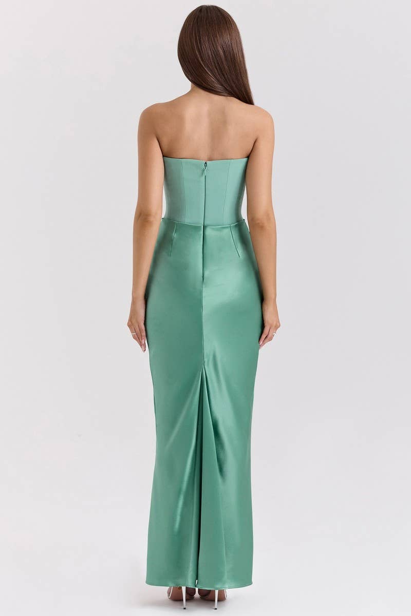 CWDMD5492_STRAPLESS BONED FITTED SOLID COLOR MERMAID DRESS