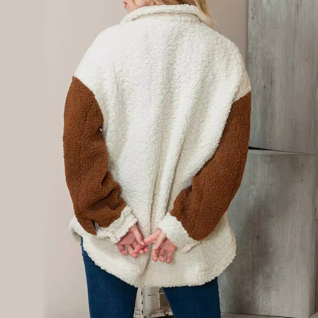 FLEECE SINGLE BREASTED COAT IN CONTRASTING COLORS