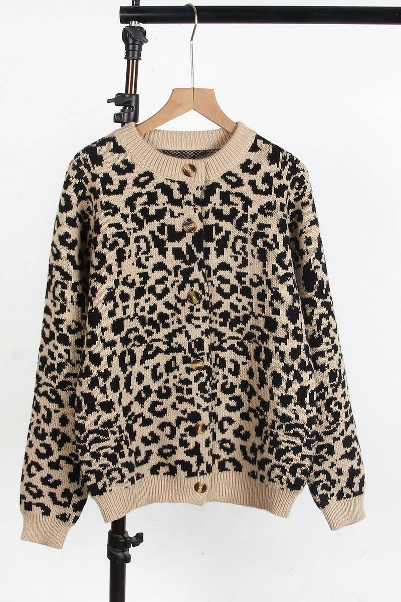 CWOCAL00700_LOOSE LEOPARD PRINT CREWNECK KNIT CARDIGAN