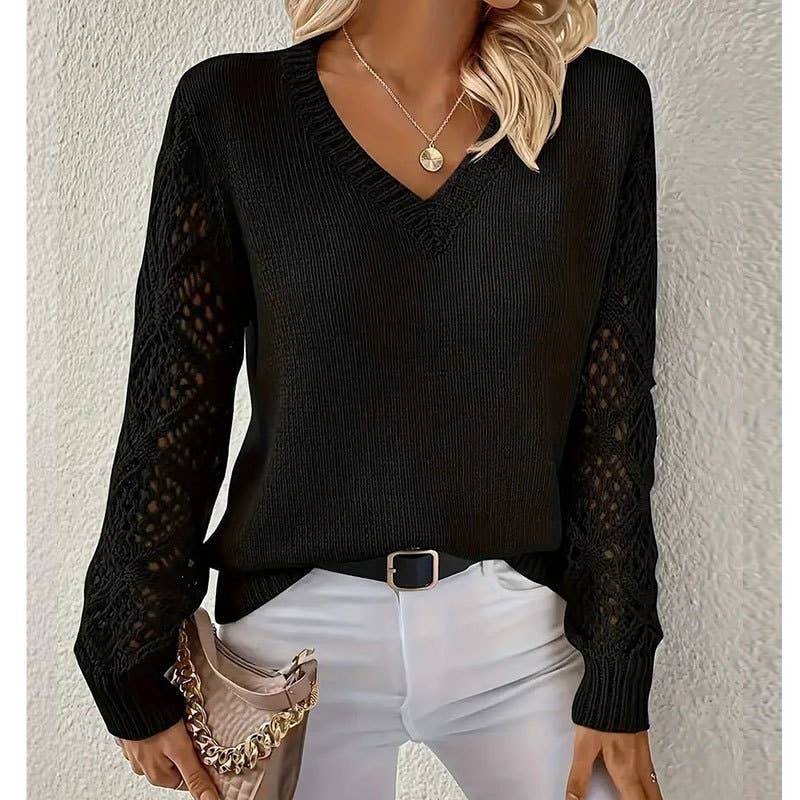 CUT-OUT V-NECK PULLOVER ALL-IN-ONE SWEATER