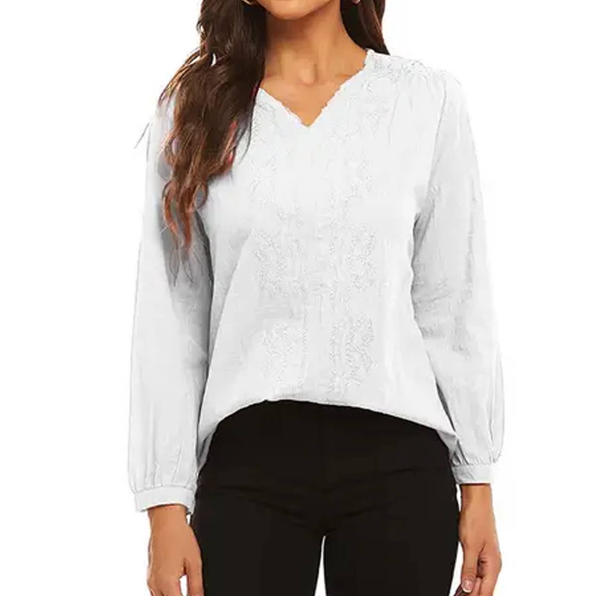 Cotton linen V-neck loose long-sleeved casual top