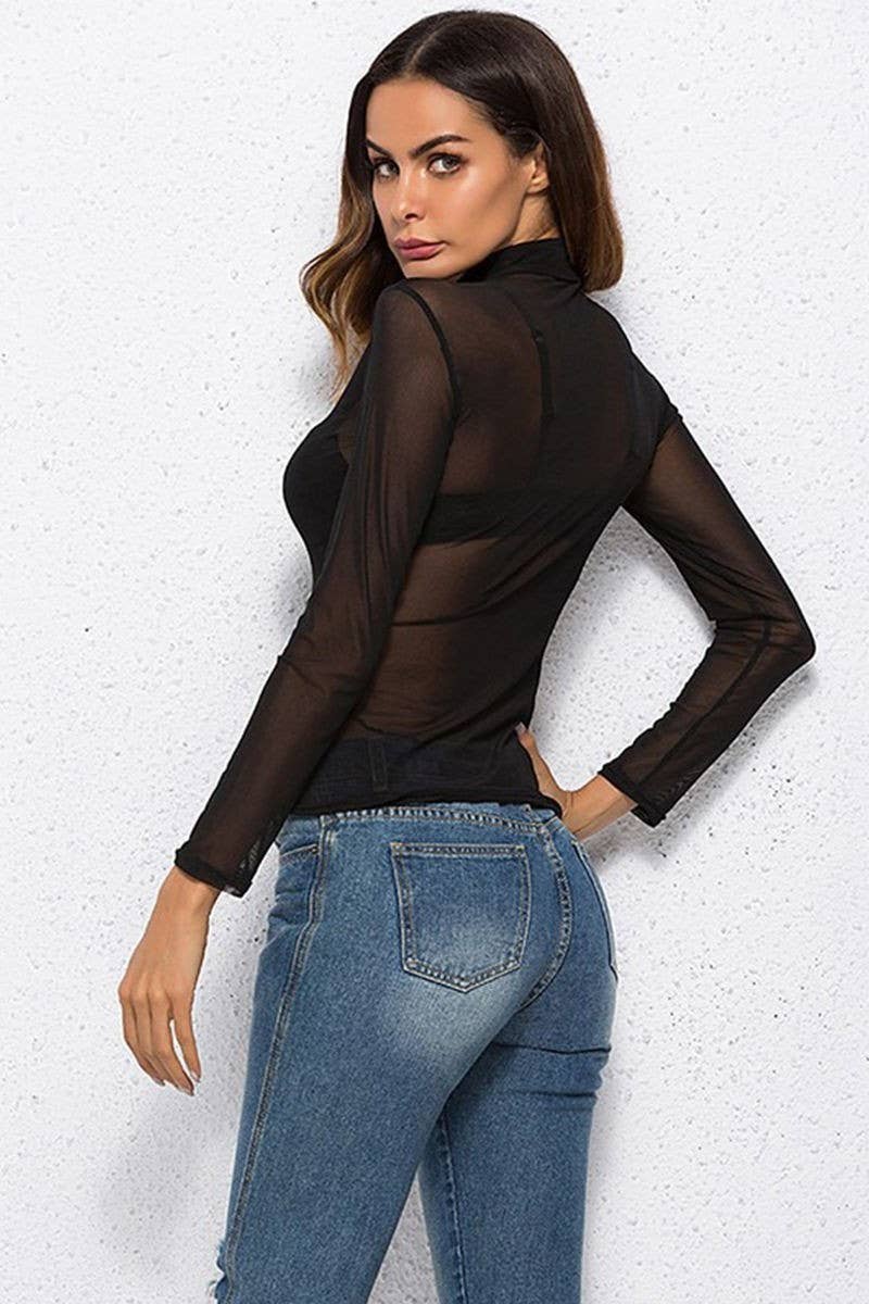CWTBLL3864_SHEER MESH STRETCH LONG SLEEVE TURTLENECK TOP
