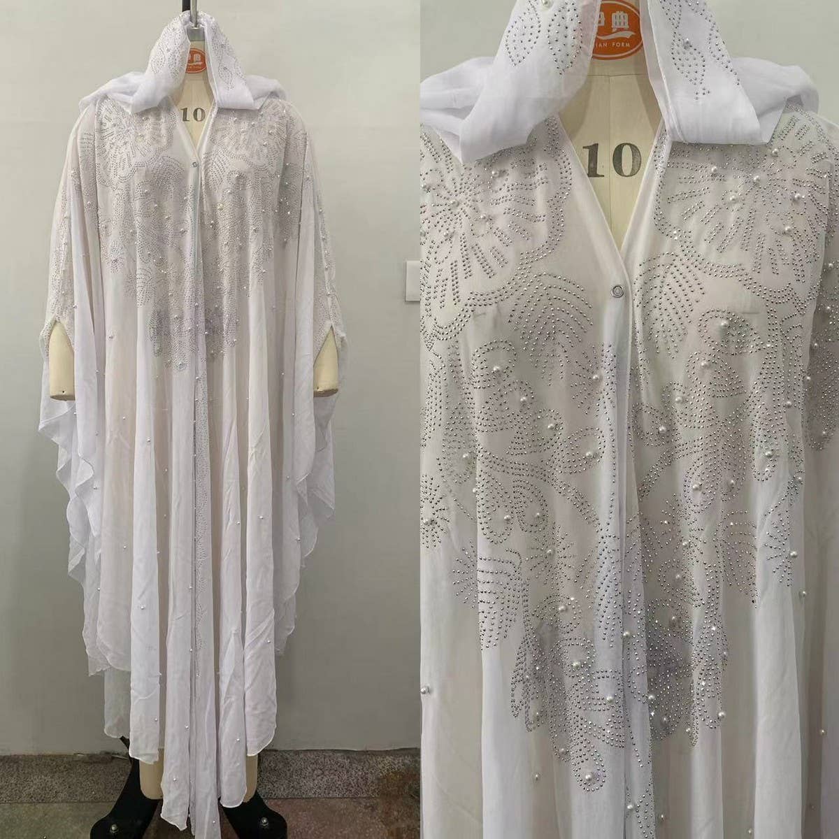 African Beaded Long Robe Muslim Cape Hooded Dress_CWMM6138