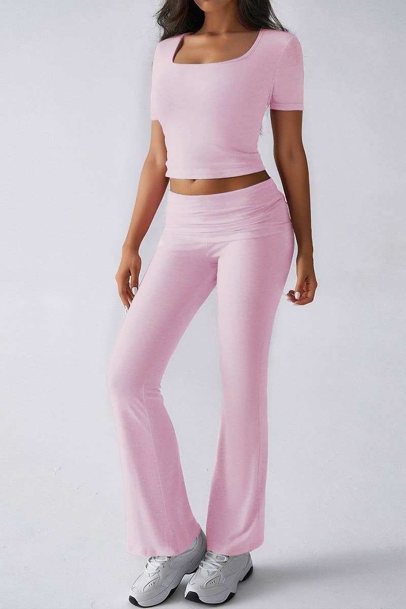 CWSS1188_SPORTS SOLID COLOR NAVEL-BARING TWO-PIECE SUIT