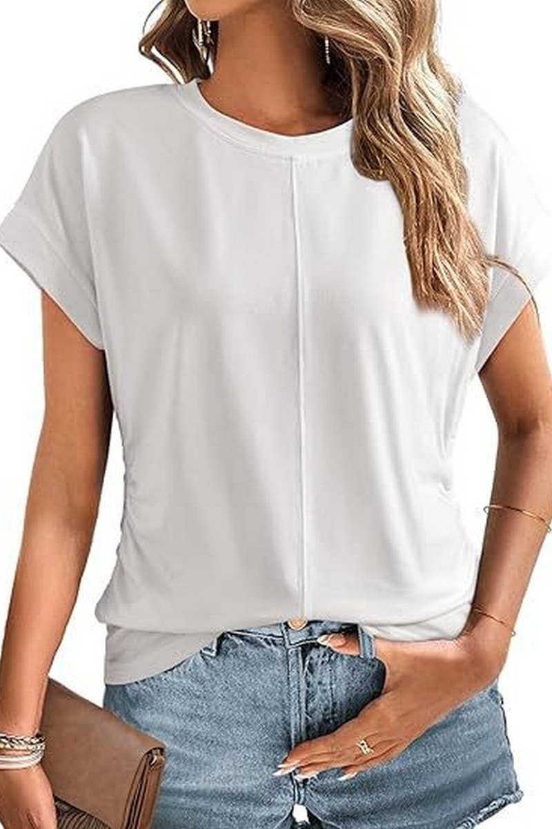 CWTTS1386_SUMMER FASHION SIDE PLEATED RAGLAN T-SHIRT