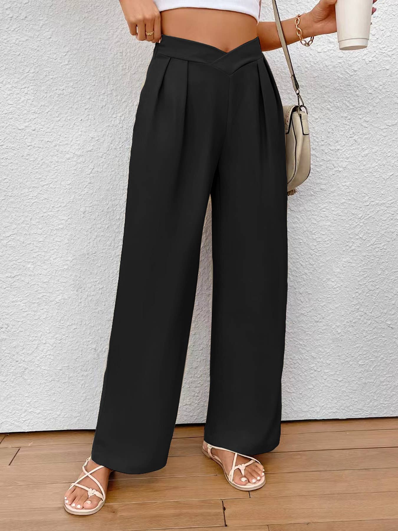 CROSS-WAISTED COMMUTER STRAIGHT-LEG PANTS