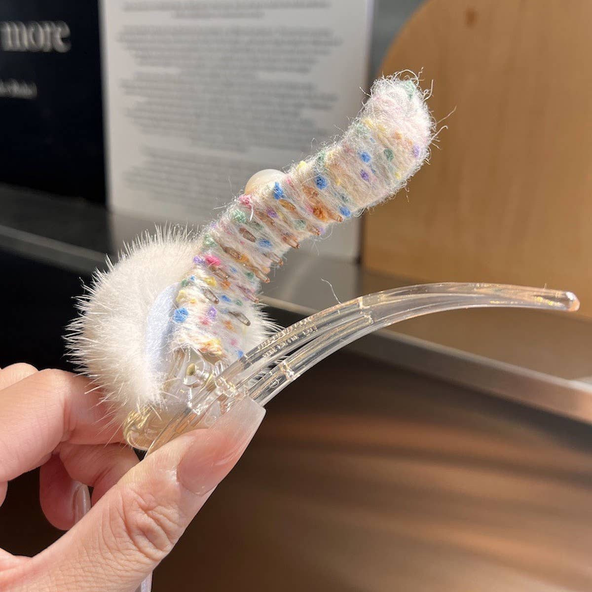 Fuzzy Mink Fur Ball Hair Clip, Winter Duckbill Pin