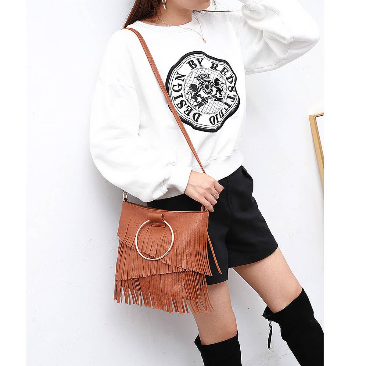 CWAB4544_IRREGULAR TASSEL HANDBAG SHOULDER BAG