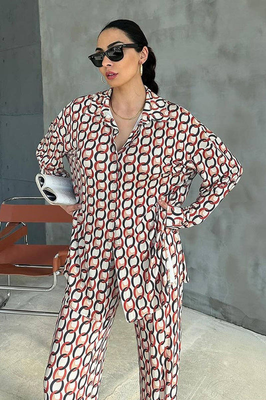 CWSPJ0399_SATIN PRINT CARDIGAN PANTS PAJAMAS TWO-PIECE SET