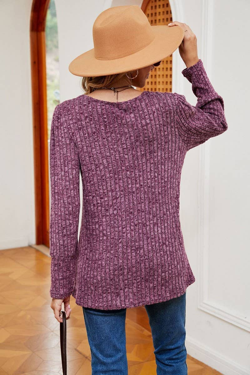 CWTBLL2372_SQUARE COLLAR BUTTON-DOWN LONG SLEEVE LOOSE TOP