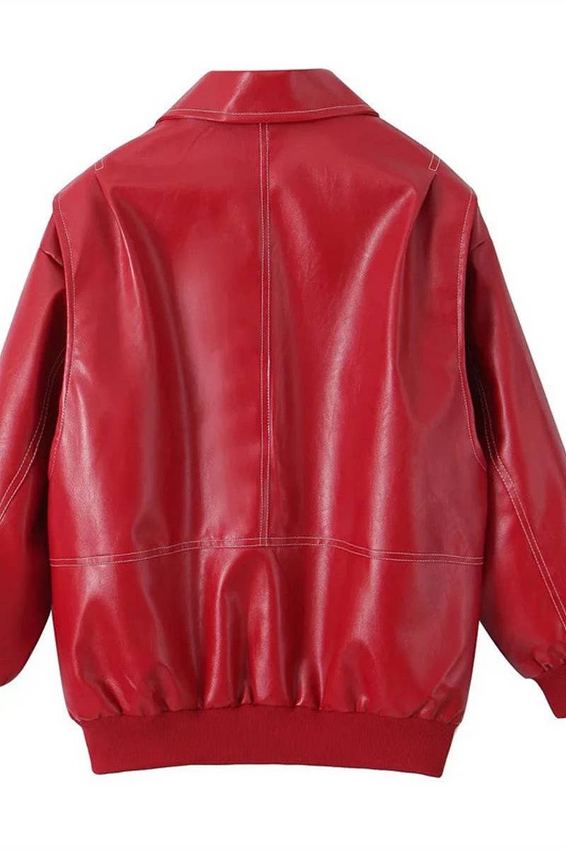 CWOJA0863_SOLID LOOSE FIT ZIP-UP MOTORCYCLE JACKET