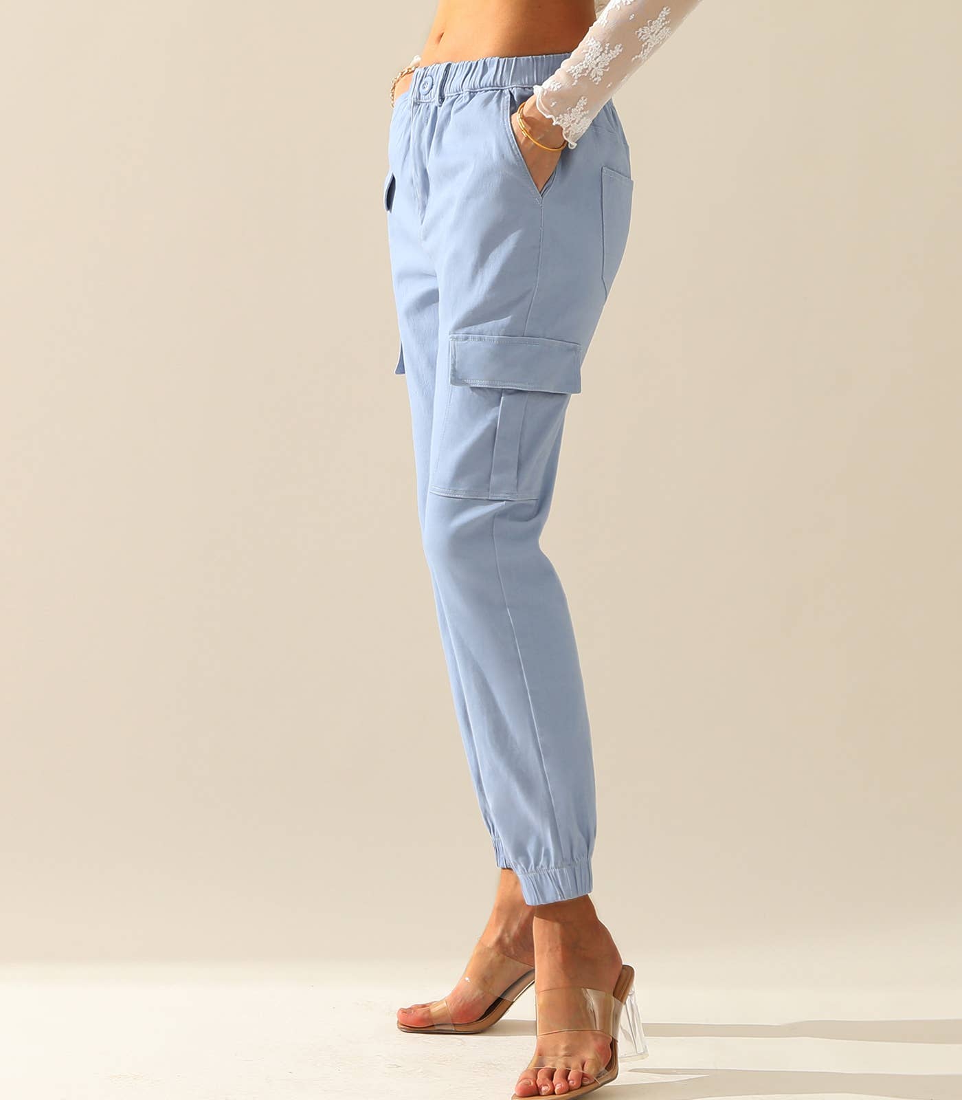 CWBLP400_Elastic Waist Cargo Pants Cotton Cargo Work Pants