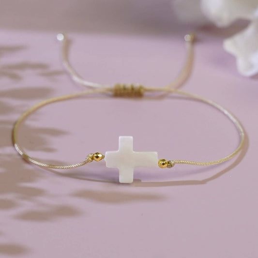IRON GALLSTONE SHELL CROSS HAND-BEADED BRACELET