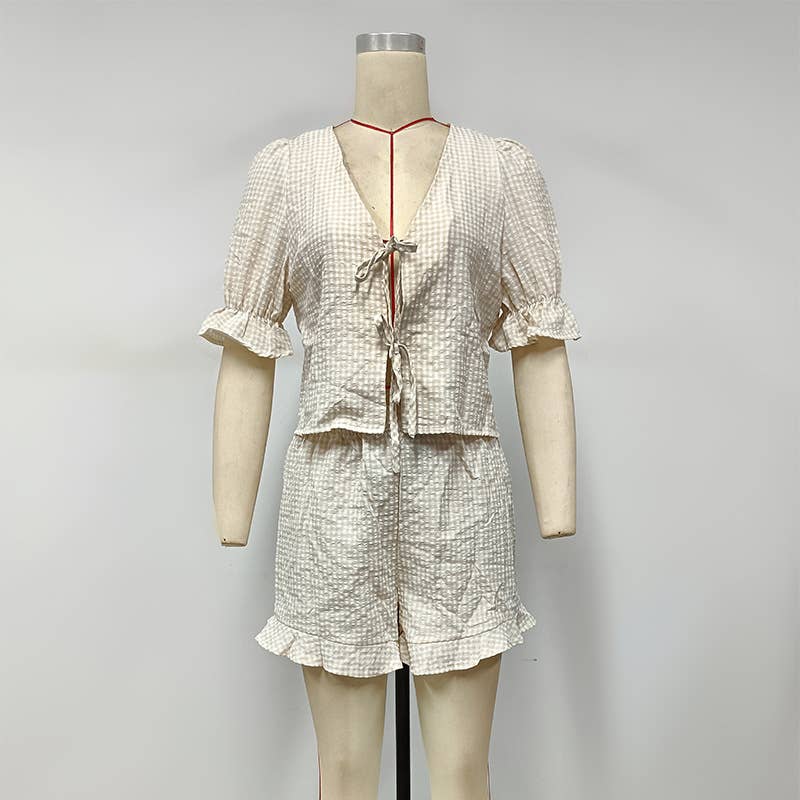 CARDIGAN SOLID COLOR TOP STRAIGHT SHORTS SUIT