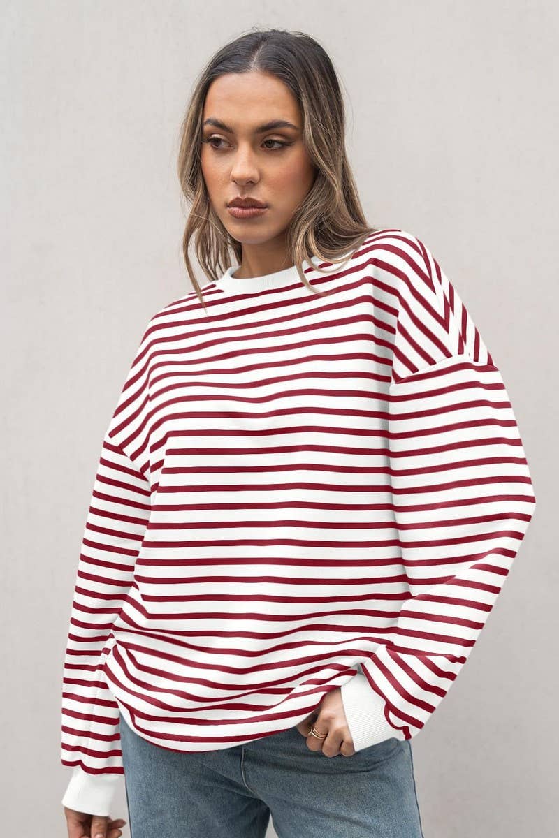 CWTBLL4009_STRIPED CREWNECK OVERSIZED SWEATSHIRT PULLOVER