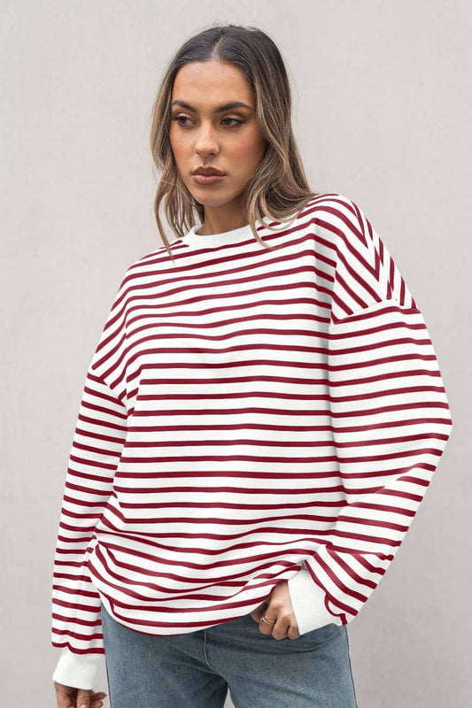 CWTBLL4009_STRIPED CREWNECK OVERSIZED SWEATSHIRT PULLOVER