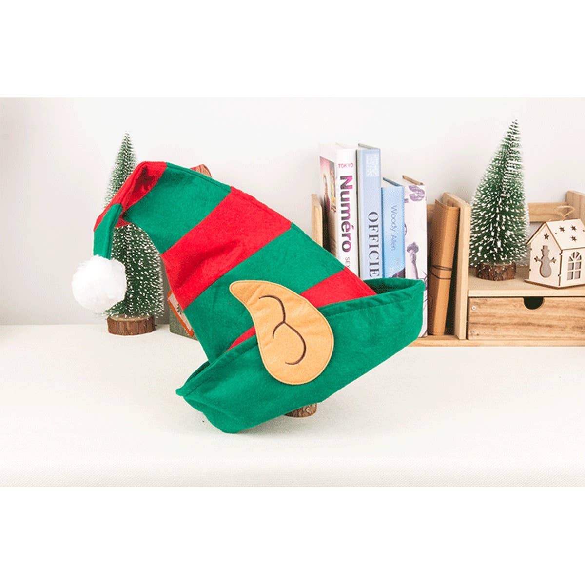 CWAH1818_Christmas Elf Clown Red And Green Striped Santa Hat