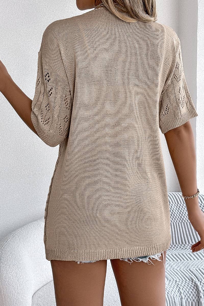 CWTBLS1021_SUMMER HOLLOWED-OUT SHORT-SLEEVED CARDIGAN TOP