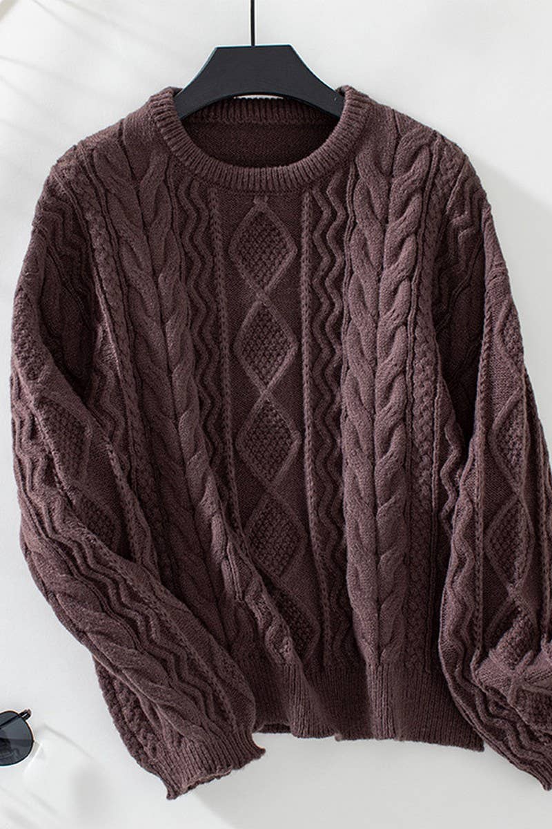 CWOSWL2837_SOLID COLOR TWISTED LONG SLEEVE PULLOVER SWEATER