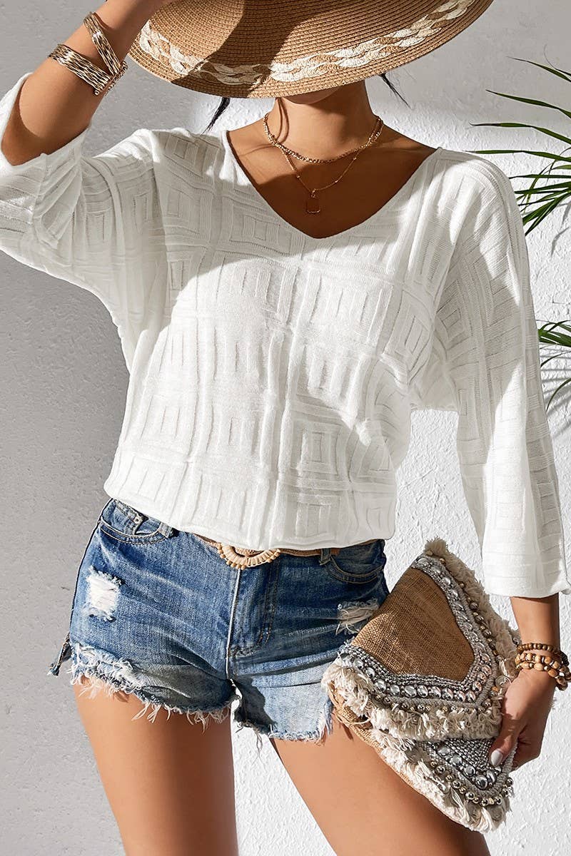 CWOSWL2690_SOLID COLOR PULLOVER V-NECK KNITTED TOP