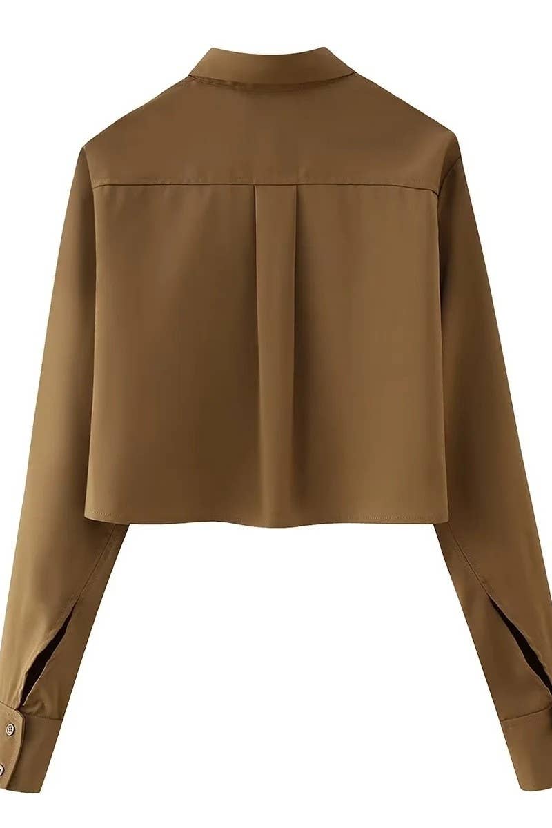 CWTSTL2451_STRIPED LAPEL SINGLE BREASTED CROPPED NAVEL SHIRT