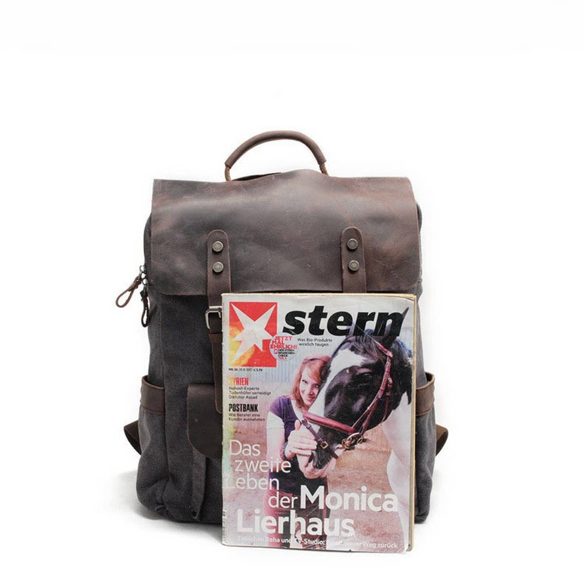 Unisex Cotton Canvas Leather School Backpack_CWAB5529
