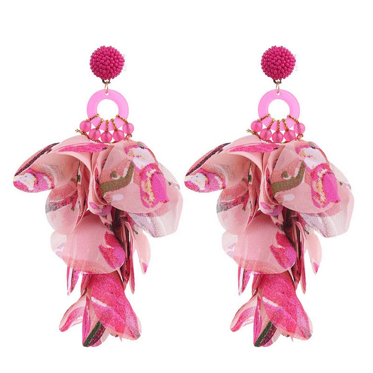 Handmade Long Statement Floral Fabric Earrings