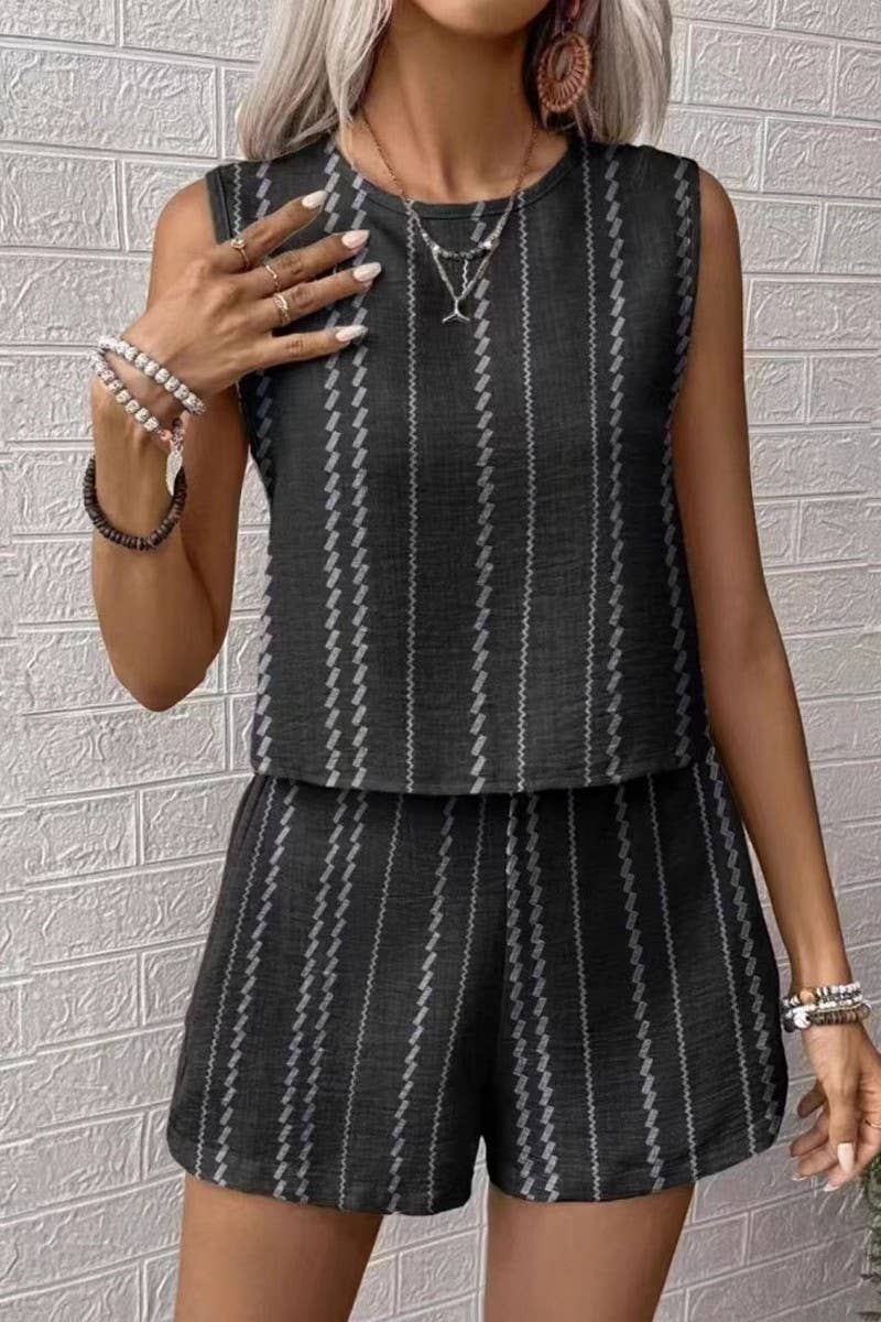 CWSTB2054_CASUAL STRIPED SLEEVELESS TANK AND SHORTS SET