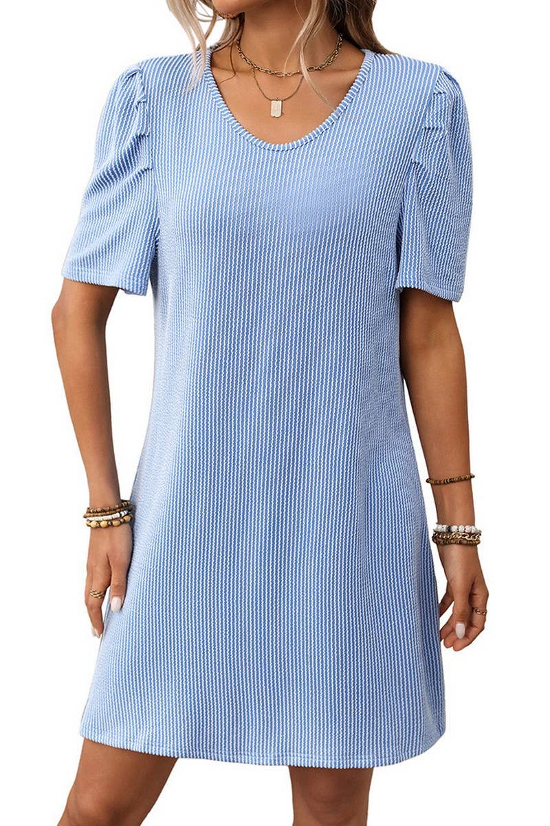 CWDSD7457_SUMMER CONTRAST PUFF SLEEVE MIDI DRESS