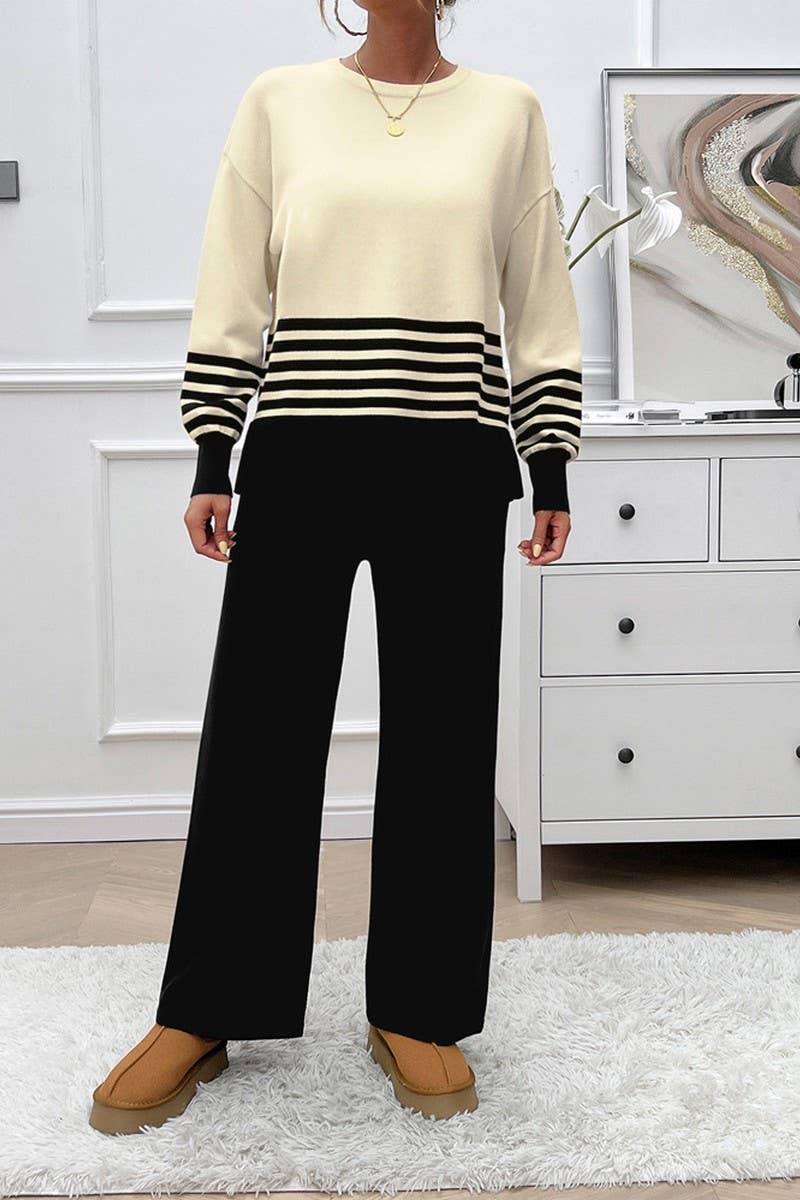 CWSS1057_AUTUMN CASUAL LOOSE CONTRAST COLOR SWEATER SUIT