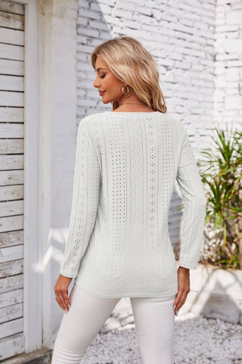 CWTBLL1042_V-NECK LONG-SLEEVED T-SHIRT TOP