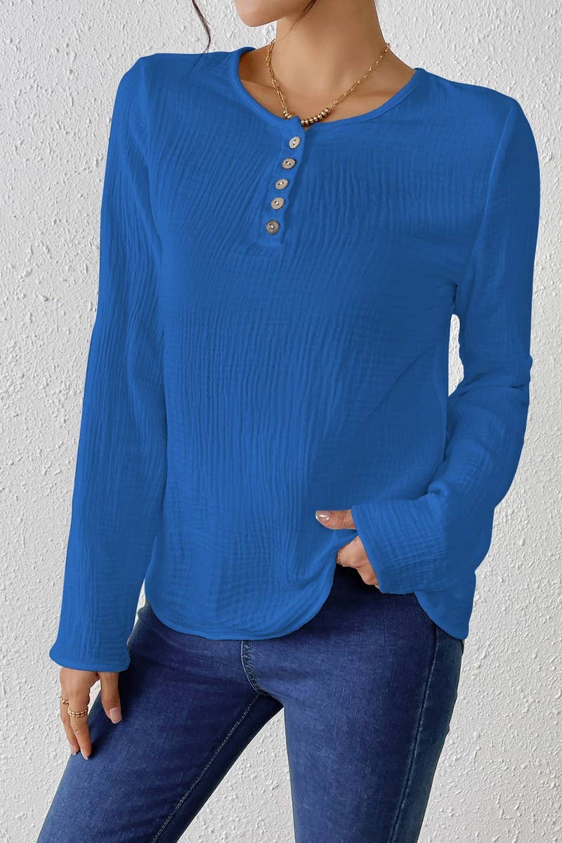 CWTBLL3850_SLIM FIT SOLID COLOR COTTON-LINEN PULLOVER SHIRT