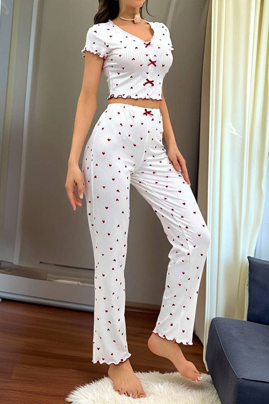 CWSPJ00470_HEART PRINT V NECK SHORT SLEEVE PAJAMA SET