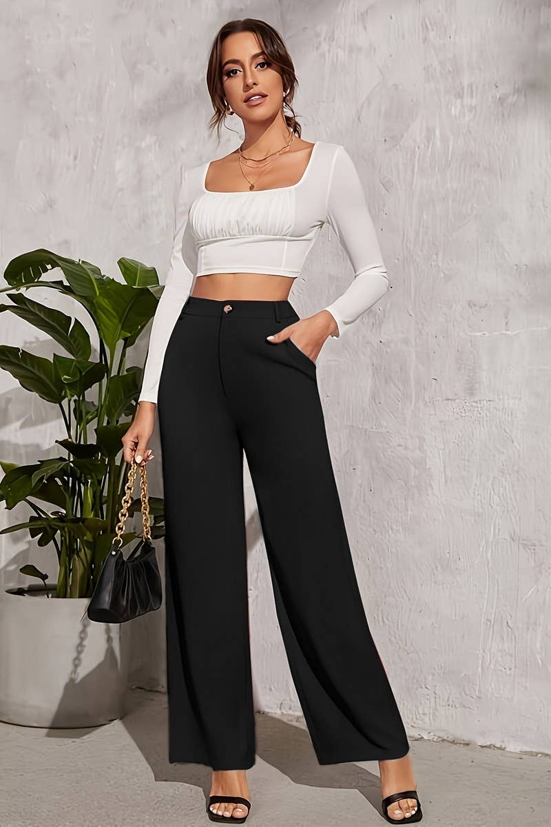CWBLP2079_SOLID HIGH WAIST SLIM COMFORT DRESS PANTS