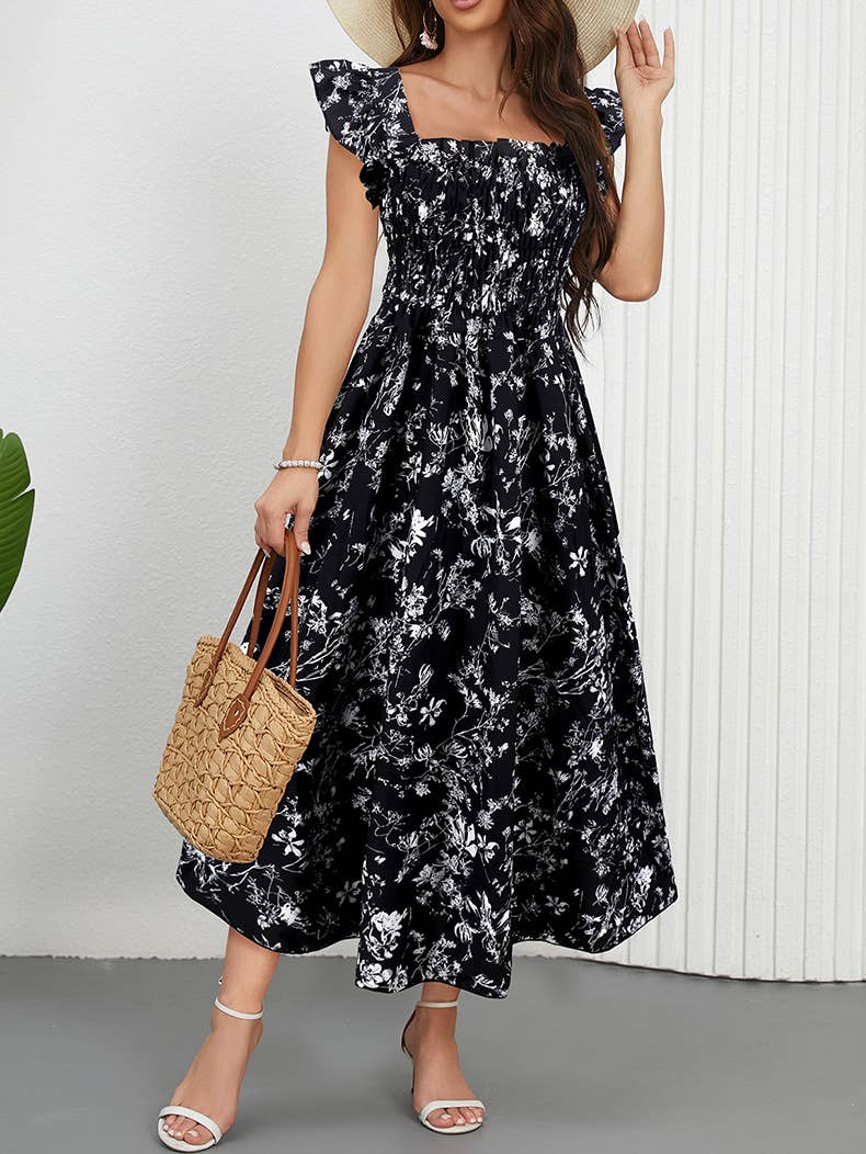 A-Line Dress with Puff Sleeves and Square Neck