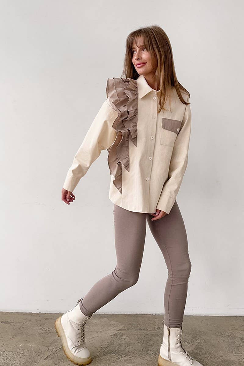 CWTSTL2590_LOOSE CONTRAST CASUAL ASYMMETRIC SHIRT TOP