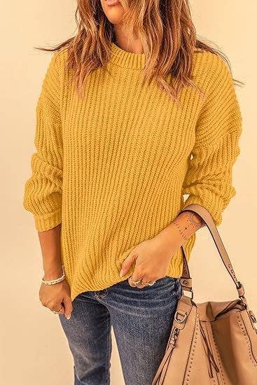 CREW-NECK FLARED CUFF JUMPER LOOSE SWEATER