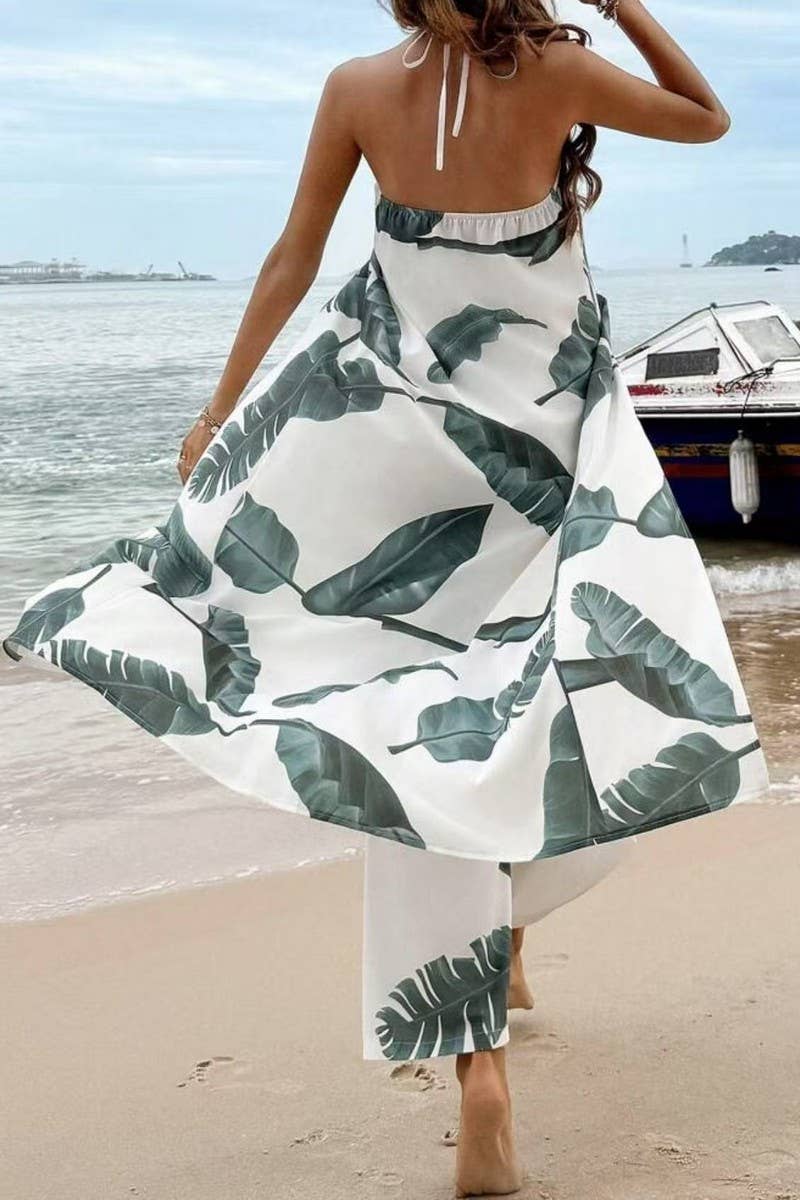 CWSTB2005_FLORAL HALTER TOP & STRAIGHT LEG PANTS SET