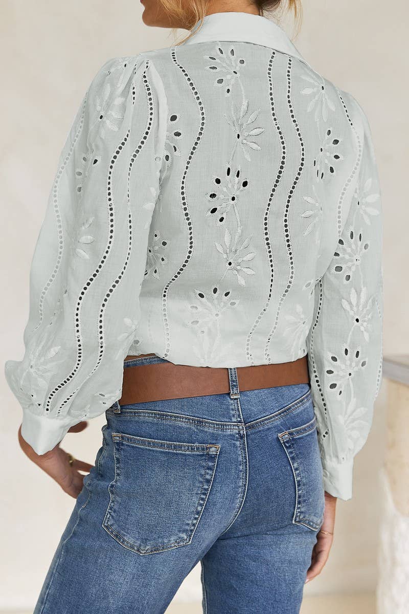 CWTSTL01000_CASUAL LOOSE HOLLOW OUT PUFF SLEEVE  TOP