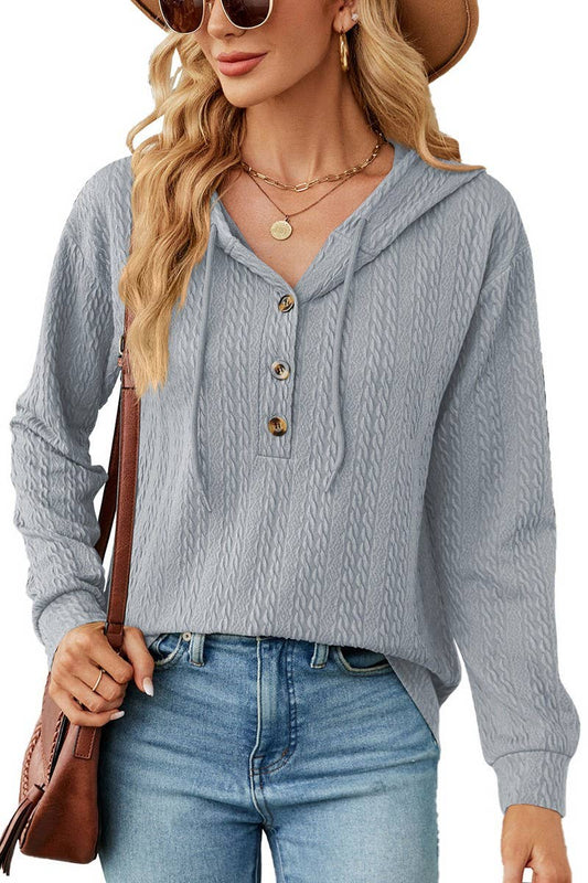CWOHOL0475_Casual V-Neck Hoodie Long Sleeve Top