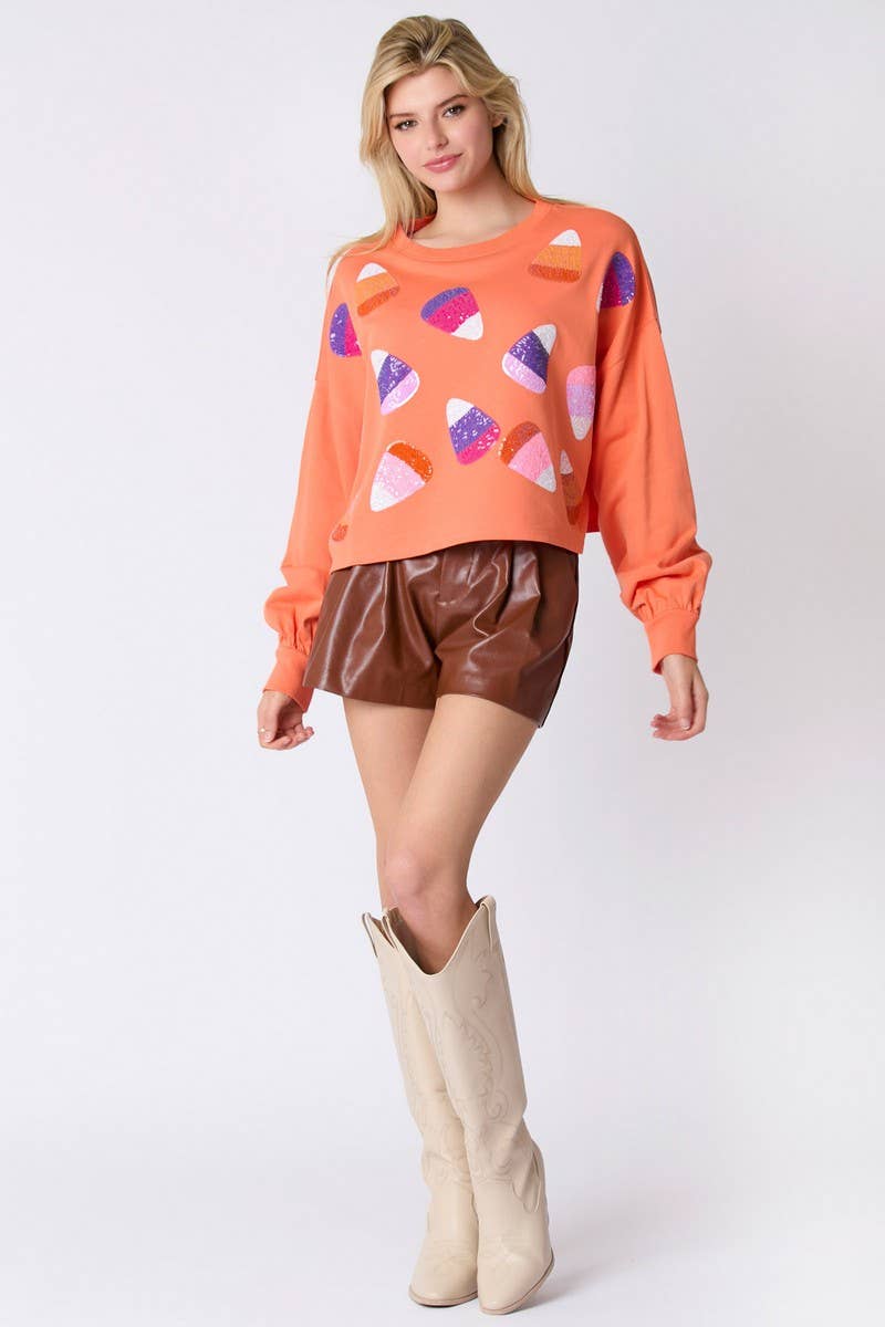 CWTBLL01277_HALLOWEEN CANDY SEQUIN PULLOVER SWEATSHIRT