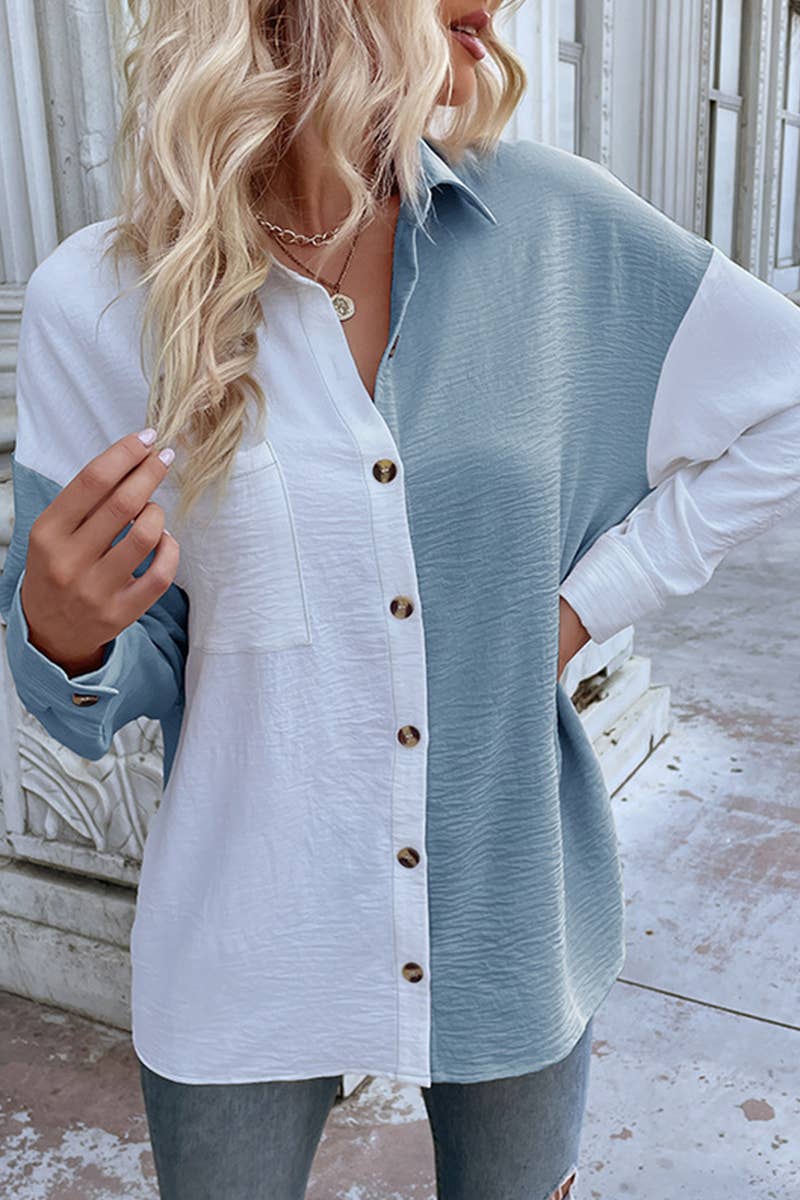 CWTDSL0121_ARLY SPRING CASUAL COLORBLOCK LONG SLEEVE SHIRT