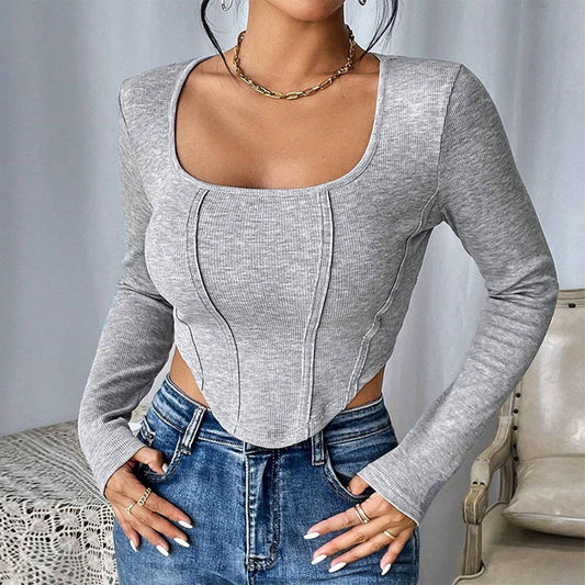 ASYMMETRICAL FASHION SLIM SHORT KNIT T-SHIRT