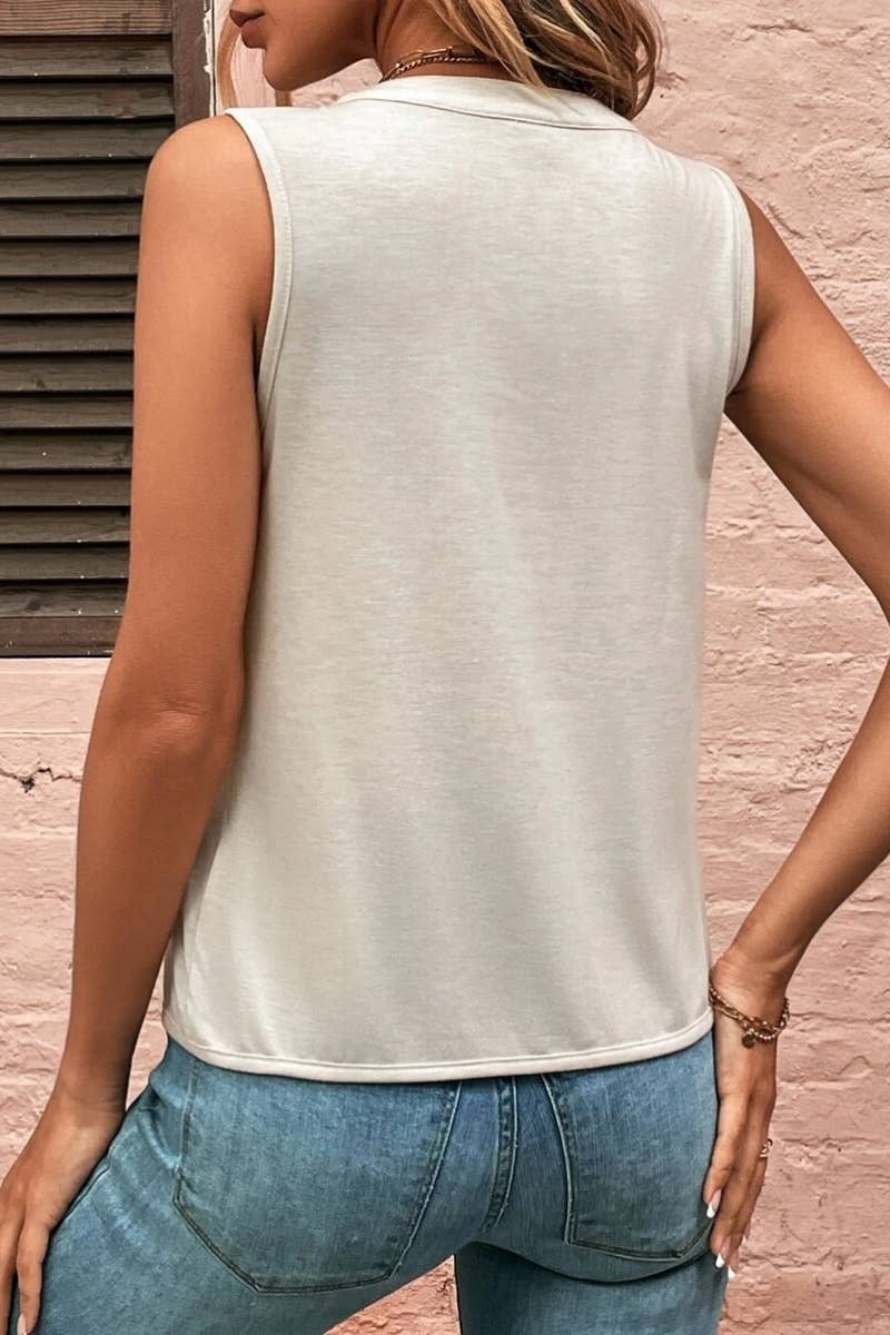 CWOV0331_SUMMER FASHION PLEATED V-NECK TANK TOP