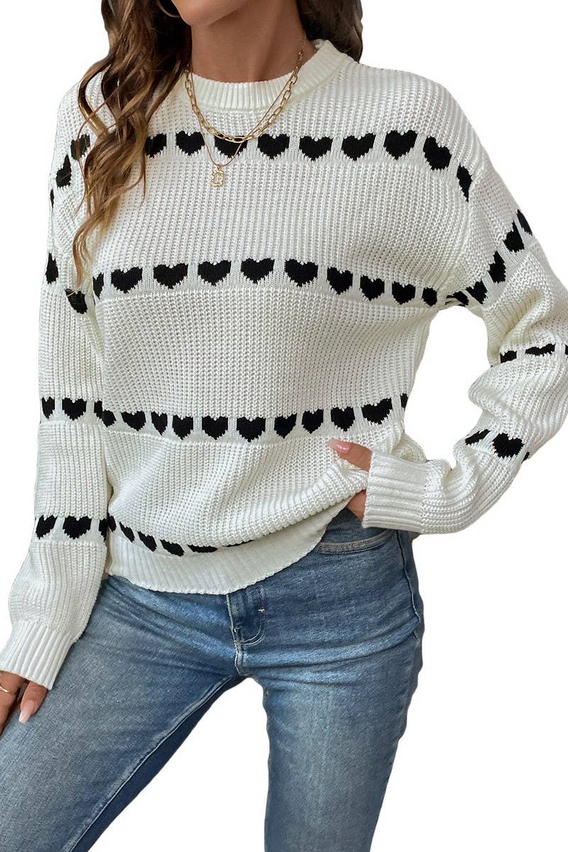 CWOSWL3711_WHITE LONG-SLEEVED PULLOVER HEART KNITTED SWEATER